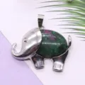 Colgante de elefante de piedra natural aleación plateada joyería animal rubí zoisita - Colgante Solo (Rubí Zoisita) / 28x37mm