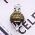 Pendentif pendule en pierre naturelle perle ronde accessoire bijoux collier cristal - 18x40mm / Unakite