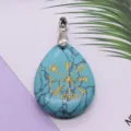 Teardrop turquoise gemstone pendant with gold Viking rune compass symbol, stylish DIY jewelry accessory. - 25x32mm / Blue Turquoise