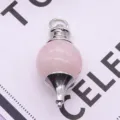Pendentif pendule en cristal de quartz rose avec garnitures en métal argenté accessoire de bijoux DIY - 18x40mm / Quartz rose