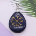 Natural Stone Viking Compass Pendant Teardrop Rune Charm DIY Jewelry Accessory - 25x32mm / Lapis Lazuli