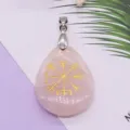 Natural Rose Quartz Viking Rune Teardrop Pendant Crystal Healing DIY Jewelry Accessory - 25x32mm / Rose Quartz