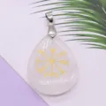 Natural white crystal teardrop pendant with golden Viking rune engraving DIY jewelry accessory - 25x32mm / White Crystal