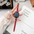Cinturino per orologio sottile in denim retro con stelle compatibile Apple Watch rosso - Borgogna