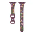 Silicone watch strap replacement featuring colorful floral and butterfly print details. - Smoky Purple