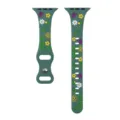 Green floral silicone watch strap detail, cute butterfly pattern apple watch band accessory. - Pine Green