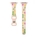 Pink silicone Apple Watch strap detail, featuring cute colorful floral and butterfly prints. - Sand Pink