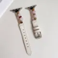 Leren Apple Watch horlogeband met natuursteen voor dames, elegante detailweergave. - Zelfgemeten: 18mm / Wit