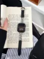 Metallketten Spleiss Leder Uhrenarmband kompatibel mit Apple Watch, stilvolles Accessoire. - (Serie 10/11 46mm) 44mm/45mm/49mm Universal / Schwarze Silberkette