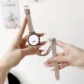 Elegante cinturino per orologio da donna in pelle a doppio giro e catena in metallo chic. - Albicocca