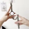 Cinturino per orologio in pelle grigia e catena di metallo di ricambio per smartwatch elegante - Grigio chiaro