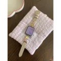 Beige leather Apple Watch strap featuring elegant gold star and moon charms for women. - 38mm/40mm/41mm / Golden Star Moon with Off-White Leather
