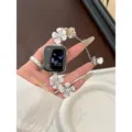 Bracelet de montre en métal argenté avec fleurs, compatible montre connectée, accessorio chic. - Universel 38/40/41 mm / Ton Argent Frais