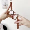Cinturino per orologio a doppio giro in pelle marrone e catena di metallo compatibile. - Per Quadrante Huawei GT4 41MM / Marrone