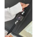 Star and moon charm leather Apple Watch strap black replacement band for iWatch SE series - 38mm/40mm/41mm / Black with Black Leather