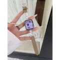 Litchi grain leather watch band with star moon charms for Apple Watch, stylish accessory. - 38mm/40mm/41mm / Starlight White with Brown Leather