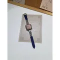 Echt lederen horlogeband met roestvrijstalen ketting compatibel met Apple Watch denim - 38mm/40mm/41mm Universeel / Donkerblauw Denim