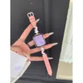Pink leather Apple Watch strap featuring cute star and moon charms, compatible with iWatch Series. - Starlight White Pink with Pink Leather