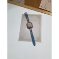 Roestvrij staal ketting echt lederen horlogeband compatibel met Apple Watch in jeans blauw. - 38mm/40mm/41mm Universeel / Lichtblauw Denim