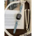 Light blue leather Apple Watch strap with star and moon charms, stylish replacement band. - Silver Blue with Sky Blue Leather
