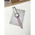 Cinturino di ricambio elegante in pelle bicolore per smartwatch compatibili. - Autamisurato 18mm / Bianco Sporco & Rosa