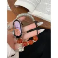 Neo-kinetiko louri smartwatch me kokkines xantres axati kai asimenio mentagion ethniko - Smart Band Model Mi9 / Κόκκινη Χάντρα Τυχερή Γάτα