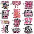 2027 Graduation Season Bow Embroidery Patch Pink English Decorative Clothing Iron-on Applique - Pink Graduation Patch Combination 12 Pieces/Pack / Pink