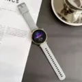 Grey silicone smart watch band replacement strap with metal buckle and clear dial detail view. - Custom 18mm / Gray