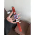 Bruine Corduroy Apple Watch Bandje Leuke Puppy Patroon Zachte Vervanging Horlogeband - Geschikt Voor Apple 38/40/41/(10e Gen 42mm) Universeel / Rood