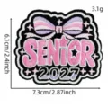 Detailed view of the 2027 graduation bow embroidery patch pink cloth badge decoration. - Pink Graduation Patch 6# / Pink