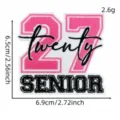 Detailed view of 2027 graduation embroidered patch pink number twenty senior apparel DIY. - Pink Graduation Patch 9# / Pink