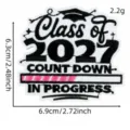 Detailed view of the 2027 graduation countdown embroidered patch with clear dimensions. - Pink Graduation Patch 12# / Pink