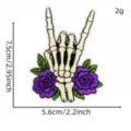 Skeleton hand rock sign and purple rose embroidered patch, detailed gothic style applique. - Rock Skull (15#)