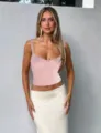 Detailed view of the pink lace camisole tank top, showcasing delicate floral lace and ruffles. - S / Tops / Pink