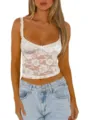 Detail view of a sexy floral lace camisole top featuring delicate straps and elegant fabric. - S / Tops / White Type C