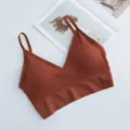 Ribbed V-neck camisole with chest pad, sexy sleeveless crop top for women daily wear. - One Size / Tops / Caramel color