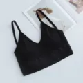 Black ribbed camisole detail showing the stylish U-neck design and soft fabric texture. - One Size / Tops / Black
