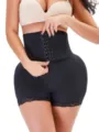 Black high-waist waist trainer shaping shorts with hook closure and hip pads variant. - S / Bottoms / Black