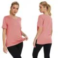 Women V-Neck Short Sleeve Casual T-Shirt Loose Solid Color Summer Basic Split Tee Top - S / Tops / Pink