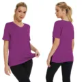 Casual women's solid V-neck short sleeve loose T-shirt with stylish side slit design. - S / Tops / Vintage Purple