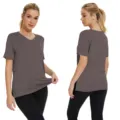 Classic Women's Solid Color V-Neck Short Sleeve Casual Loose T-Shirt Grey Variant - S / Tops / Coffee