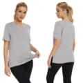 Women Casual V-Neck Short Sleeve T-Shirt Loose Side Split Solid Color Summer Tee - S / Tops / Light Gray
