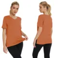Women's V-neck short sleeve solid color loose casual split basic t-shirt top for summer. - S / Tops / Rust red