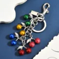 Colorful glitter cherry keychain cute fruit bag charm silver alloy keyring accessories - Silver