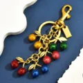 Colorful glitter cherry keychain cute fruit bag pendant metal leaf charm gold ring decor - Gold