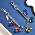 Multi-color glitter cherry pendant metal chain charm sweet cool style bag decorative accessory - Gilt Silver