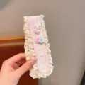 Kids lace hair bang sticker cute pink fringe fixing band sweet hair accessories for girls - Pink Rabbit Button