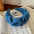 Cerchietto per capelli in maglia soffice blu largo plissettato morbido trucco donna - Blu scuro