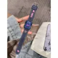 Cinturino Apple Watch in denim con cuori ricamati, elegante cinturino in tessuto blu iWatch. - Compatibile: Apple 38/40/41/(10ª Gen 42mm) Universale / Blu Scuro-Cuore