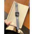 Denim Apple Watch band with cute puppy and star embroidery, stylish replacement strap. - Universal 38mm/40mm/41mm / Light Denim